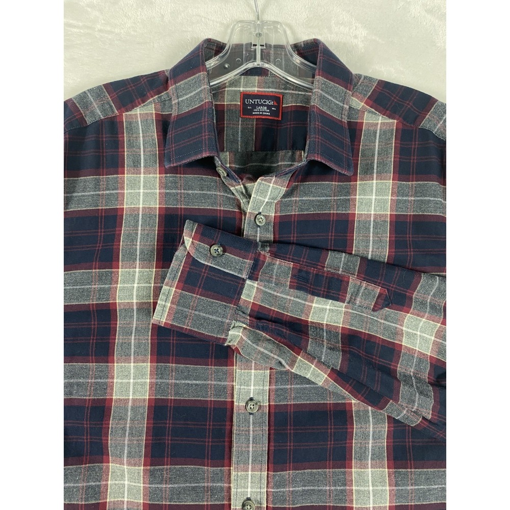 UNTUCKit‎ Flannel Shirt Men Sz L Plaid Button Up Long Sleeve Cotton Casual